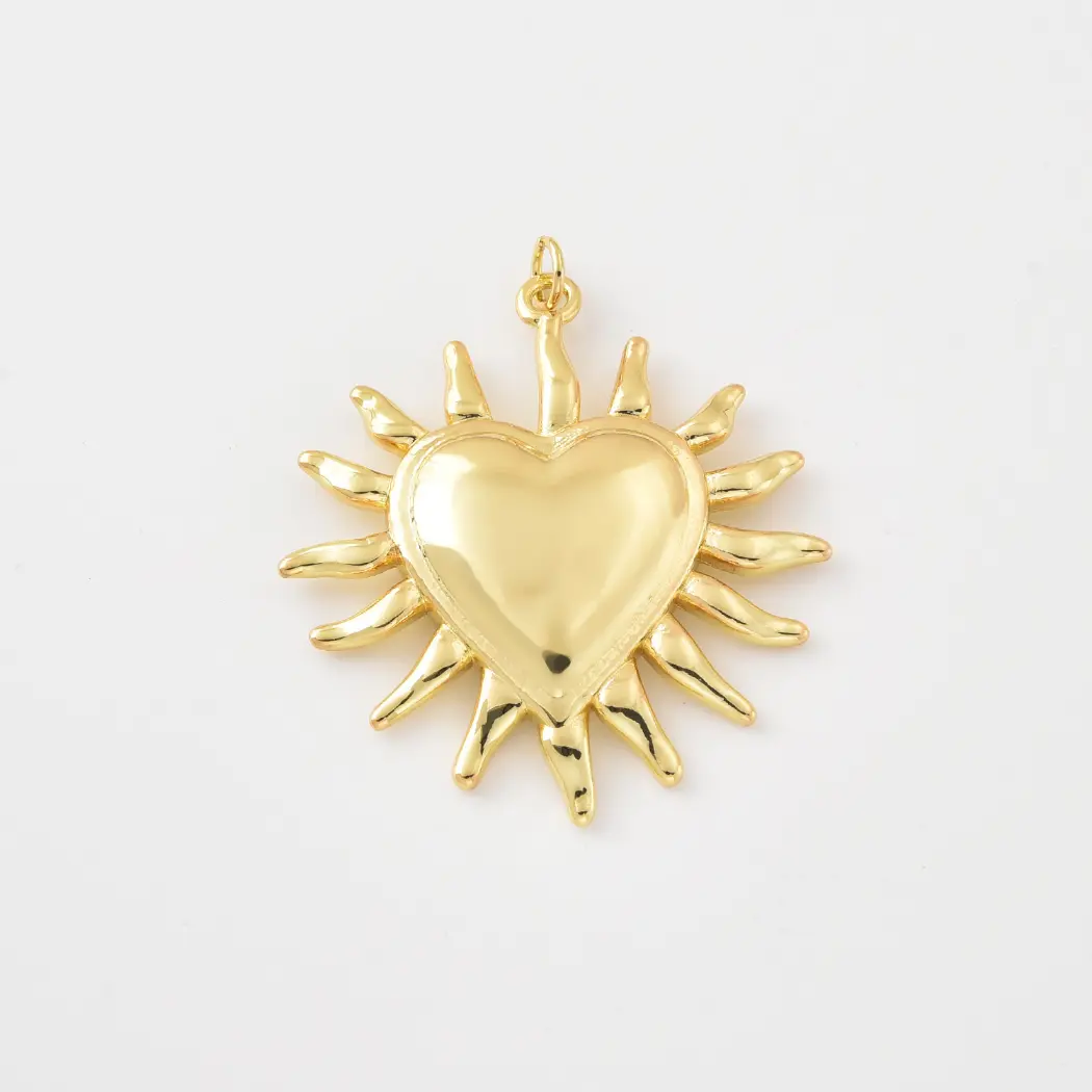 Gold Filled Heart Sun Charm, Puffy Heart Pendant, Sunburst Charm, Celestial Heart Pendant, Minimalist Jewelry Supply, Gift for Her, CP2500