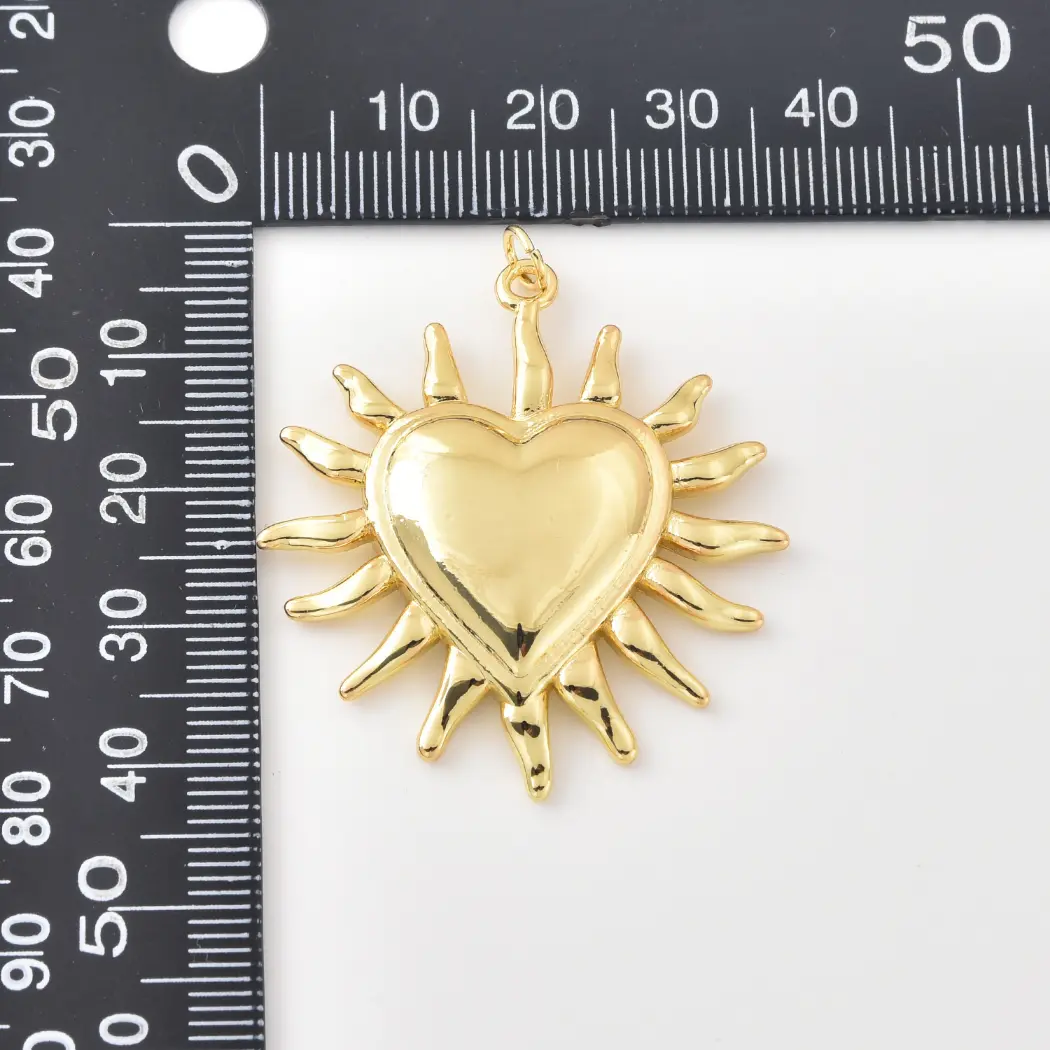 Gold Filled Heart Sun Charm, Puffy Heart Pendant, Sunburst Charm, Celestial Heart Pendant, Minimalist Jewelry Supply, Gift for Her, CP2500 - Image 3