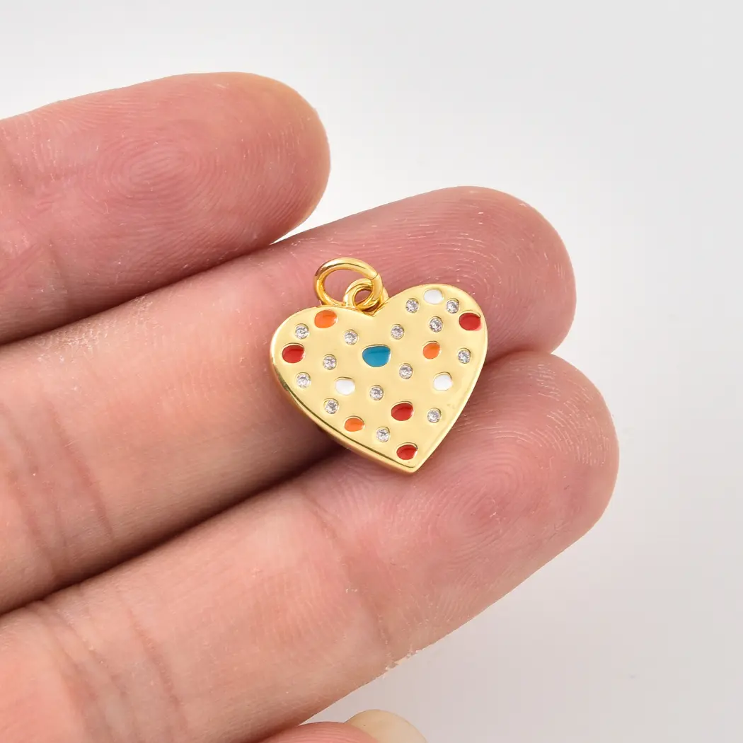 Gold Filled Colorful Heart Charm, Enamel Heart Pendant, CZ Heart Charm, Dainty Love Charm, DIY Necklace Pendant, Gift for Her, CP2501 - Image 2