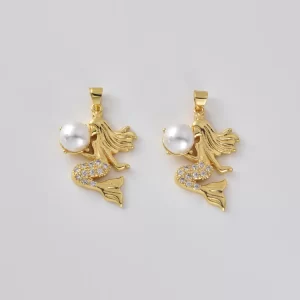 Gold Filled Mermaid Charm with Pearl & CZ, Ocean Siren Pendant, Sea Life Pendant for Necklace Bracelet Jewelry Making, Gift for Her, CP2503