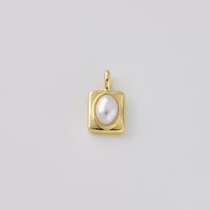 Gold Filled Freshwater Pearl Rectangle Charm, Minimalist Pearl Pendant, Geometric Pearl Connector for Necklace Bracelet Jewelry, CP2505
