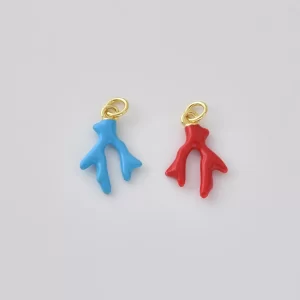 Gold Filled Enamel Coral Branch Charm, Red Blue Sea Coral Pendant, Ocean Jewelry Charm, Nautical DIY Necklace Bracelet, Gift for Her, CP2506