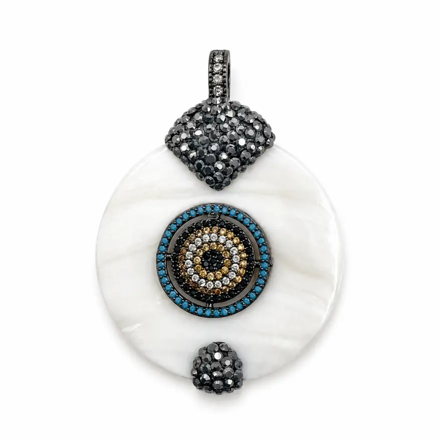 Crystal CZ Mother of Pearl Shell Pendant with Interchangeable Bail, Pave CZ Bee Evil Eye Fly Charm, Statement Jewelry, Gift for Her, CP2508 - Image 5