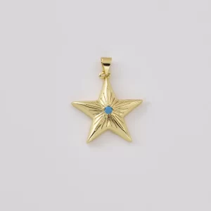 Gold Filled Star Pendant with Blue CZ, North Star Charm, Celestial Star Necklace Pendant, Minimalist Jewelry Supply, Gift for Her, CP2518