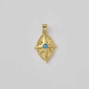 Gold Filled Compass Star Pendant with Blue CZ, North Star Charm, Celestial Medallion Pendant, Minimalist Jewelry Supply, CP2519
