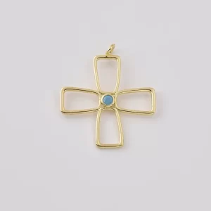 Gold Filled Open Cross Pendant, Turquoise Cross Charm, Geometric Cross Necklace Pendant, Minimalist Jewelry Supply, Gift for Her, CP2527