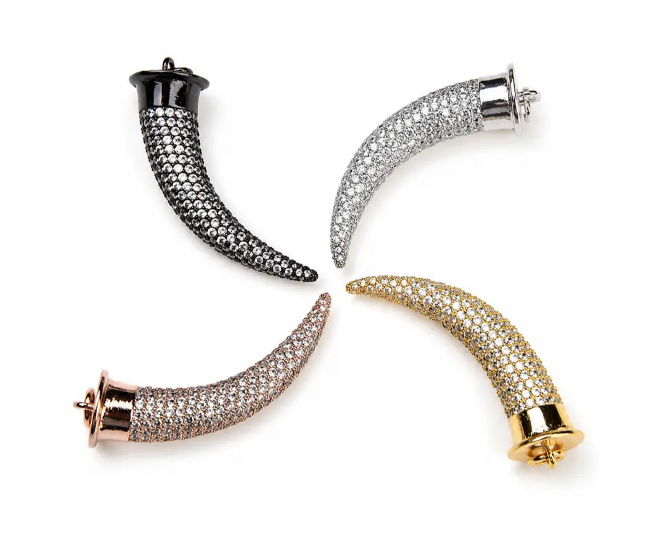 Gold Filled CZ Horn Pendant Charm, Pave Cubic Zirconia Tusk Necklace Pendant, Jewelry Making Supply, DIY Jewelry, Gift for Her, CP274