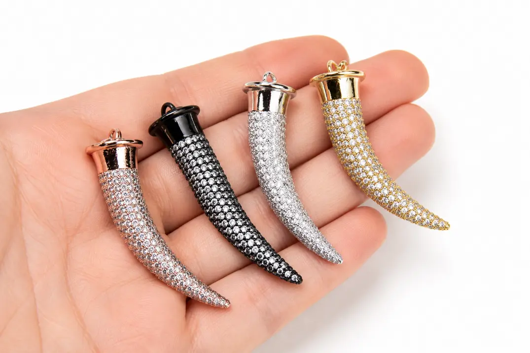 Gold Filled CZ Horn Pendant Charm, Pave Cubic Zirconia Tusk Necklace Pendant, Jewelry Making Supply, DIY Jewelry, Gift for Her, CP274 - Image 2