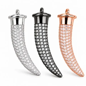 Pave CZ Horn Charm, CZ Spike Pendant, Rhinestone Curved Horn Jewelry Charm for Necklace Bracelet Making Supplies, CP274