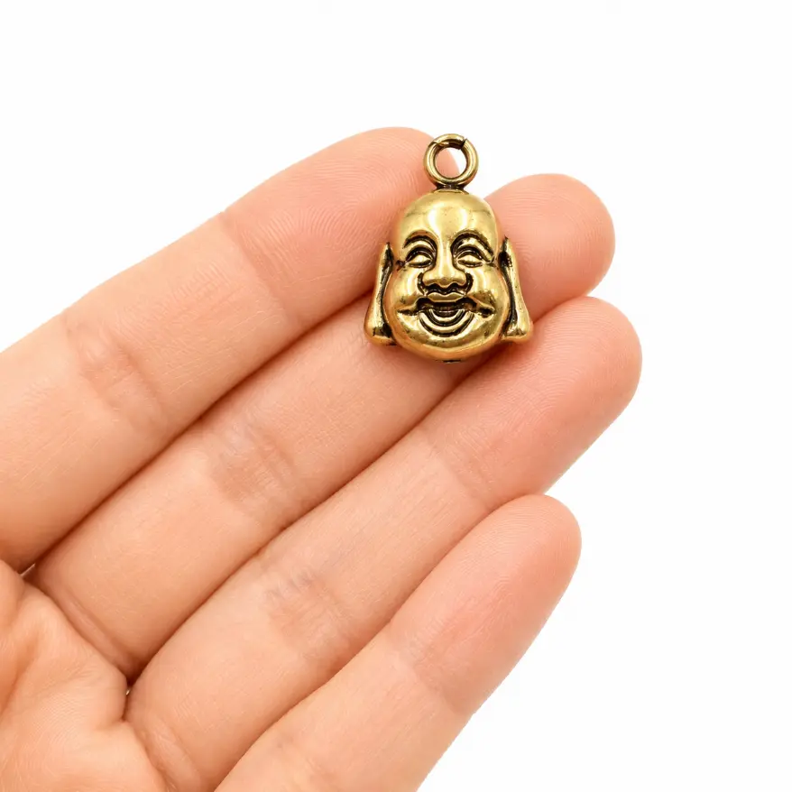Gold Filled Buddha Head Pendant Charm, Spiritual Lucky Laughing Buddha Jewelry Pendant, Meditation Necklace Bracelet DIY Charm, CP476 - Image 2