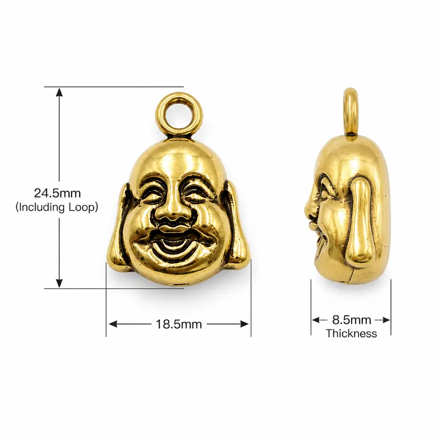 Gold Filled Buddha Head Pendant Charm, Spiritual Lucky Laughing Buddha Jewelry Pendant, Meditation Necklace Bracelet DIY Charm, CP476 - Image 4