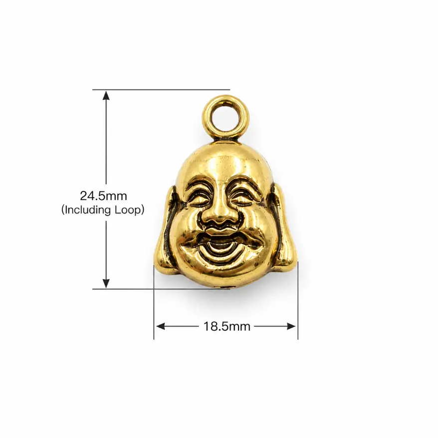 Gold Filled Buddha Head Pendant Charm, Spiritual Lucky Laughing Buddha Jewelry Pendant, Meditation Necklace Bracelet DIY Charm, CP476 - Image 5