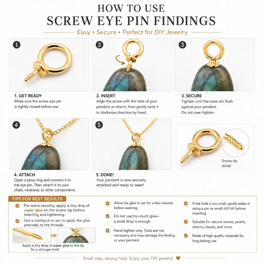 Gold Filled Screw Eye Pin Bail Connector for Pearl Pendant DIY Jewelry Making, 6mm Mini Eyelet Bails, DIY020 - Image 4