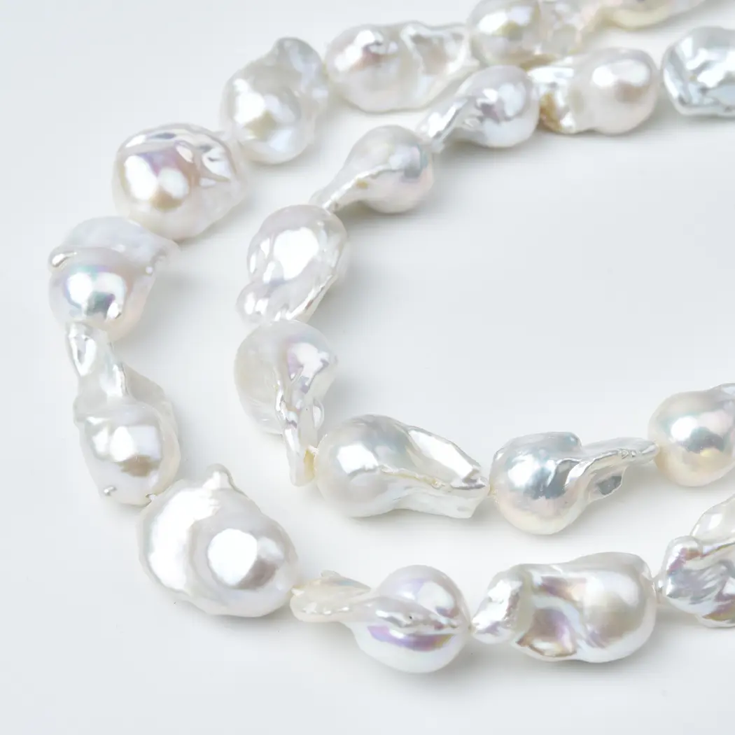 Large White Freshwater Baroque Pearl Beads 20x10mm Irregular Fireball for Statement Bridal Jewelry Making Supplies FWP126