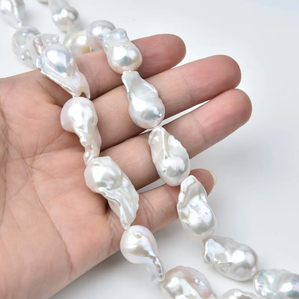 Large White Freshwater Baroque Pearl Beads 20x10mm Irregular Fireball for Statement Bridal Jewelry Making Supplies FWP126 - Image 3