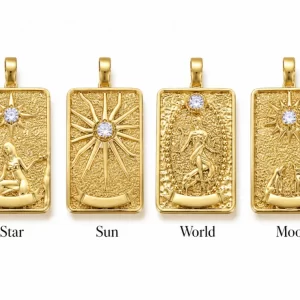 Gold Filled Tarot Card Pendant Set, Star Sun Moon World Rectangular CZ Astrology Charm, Necklace Bracelet Jewelry Making Supplies, Lot028