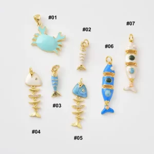 Gold Filled Enamel Sea Life Charm, Crab Fish Fish Bone Ocean Pendant, Nautical Coastal Marine Charm for DIY Necklace Bracelet Jewelry Lot029