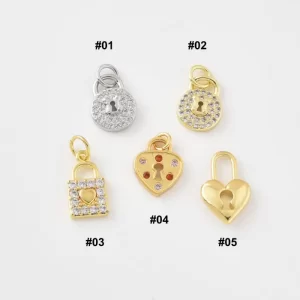 Gold Filled Lock Charm Pendant, Heart Padlock Keyhole Charm, CZ Lock Pendant for Necklace Bracelet DIY Jewelry, Gift for Her, Lot031