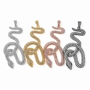 Gold Filled Snake Charm, Pave CZ Snake Pendant, Crystal Serpent Jewelry Finding, Reptile Charm for Necklace Bracelet DIY Jewelry, CP199