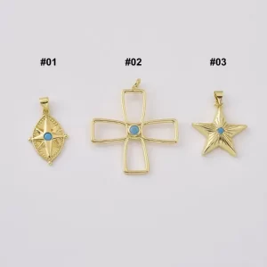 Gold Filled Turquoise CZ Pendant Charm, Compass Cross Star Charm, Ocean-Inspired Necklace Pendant for Jewelry Making, Lot038