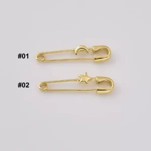 Gold Filled Celestial Safety Pin Charm, Moon Star Brooch Pendant, Minimalist Pin Connector for Jewelry Making Supplies, Lot039