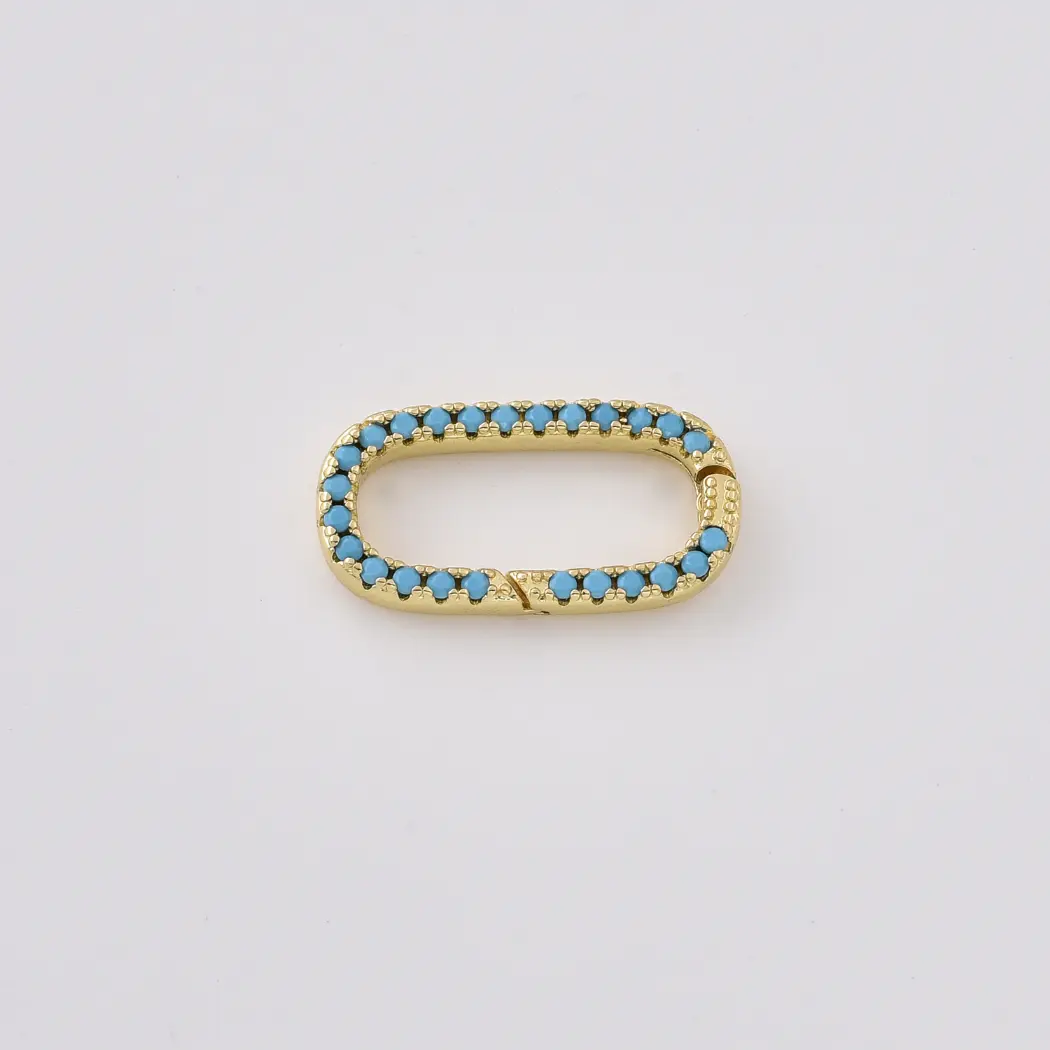 Gold Filled Turquoise CZ Carabiner Clasp Charm, Pave Screw Lock Connector, Oval Round Fish Lock for Jewelry Making, Gift for Her, Lot041 - Image 2