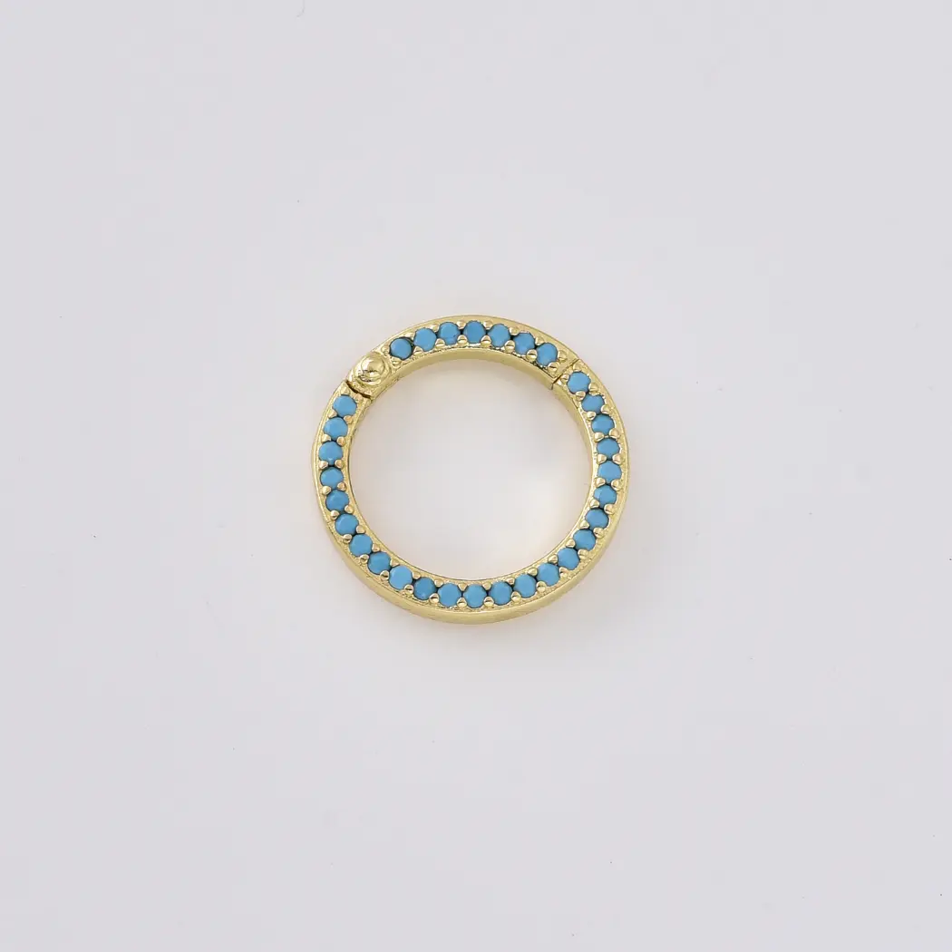 Gold Filled Turquoise CZ Carabiner Clasp Charm, Pave Screw Lock Connector, Oval Round Fish Lock for Jewelry Making, Gift for Her, Lot041 - Image 3