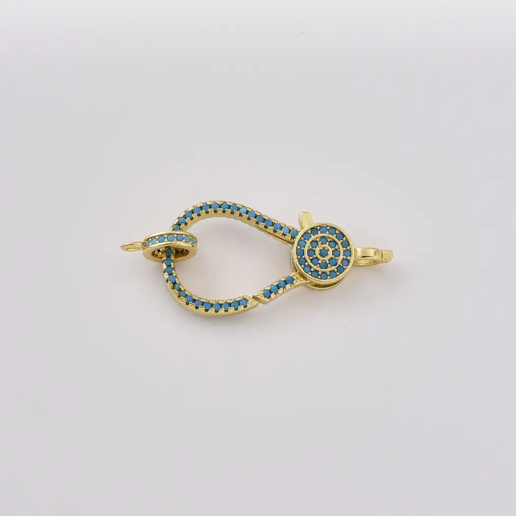 Gold Filled Turquoise CZ Carabiner Clasp Charm, Pave Screw Lock Connector, Oval Round Fish Lock for Jewelry Making, Gift for Her, Lot041 - Image 4
