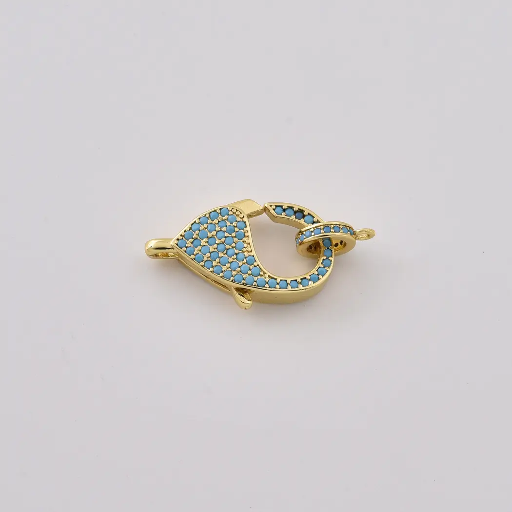 Gold Filled Turquoise CZ Carabiner Clasp Charm, Pave Screw Lock Connector, Oval Round Fish Lock for Jewelry Making, Gift for Her, Lot041 - Image 5