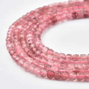 Strawberry Quartz Beads Natural Faceted Cube 4mm Pink Crystal Strand for DIY Jewelry Making PRP1194