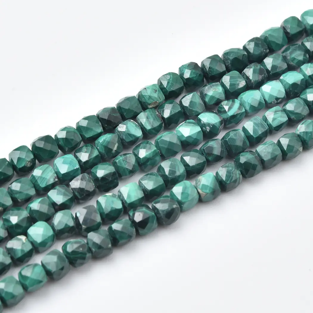 Malachite Beads Natural Faceted Cube 4mm Green Banded Gemstone Strand for DIY Jewelry Making Supplies PRP1196 - Image 3