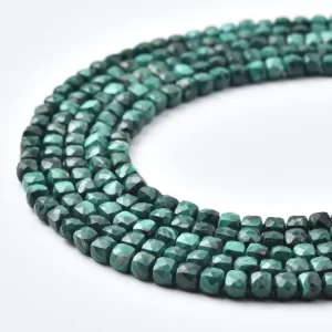 Malachite Beads Natural Faceted Cube 4mm Green Banded Gemstone Strand for DIY Jewelry Making Supplies PRP1196