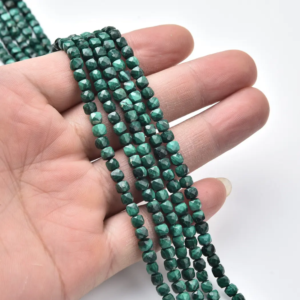 Malachite Beads Natural Faceted Cube 4mm Green Banded Gemstone Strand for DIY Jewelry Making Supplies PRP1196 - Image 2