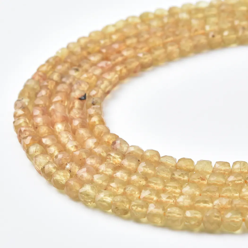 Citrine Beads Natural Faceted Cube 4mm Yellow Gemstone Strand for DIY Jewelry Making Supplies PRP1197