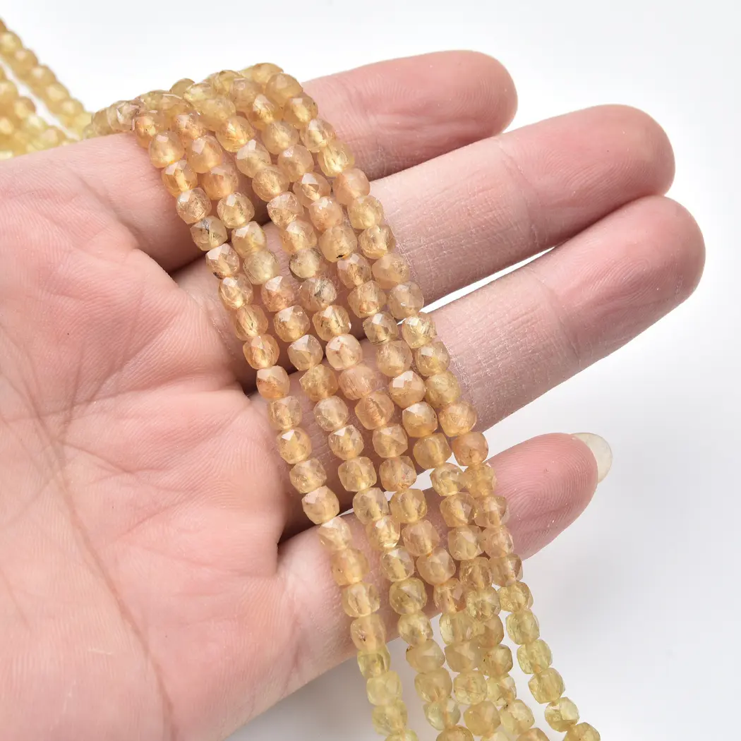 Citrine Beads Natural Faceted Cube 4mm Yellow Gemstone Strand for DIY Jewelry Making Supplies PRP1197 - Image 2