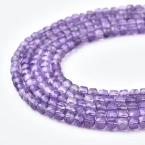 Amethyst Beads Natural Faceted Cube 4mm Purple Gemstone Strand for DIY Jewelry Making Supplies PRP1199