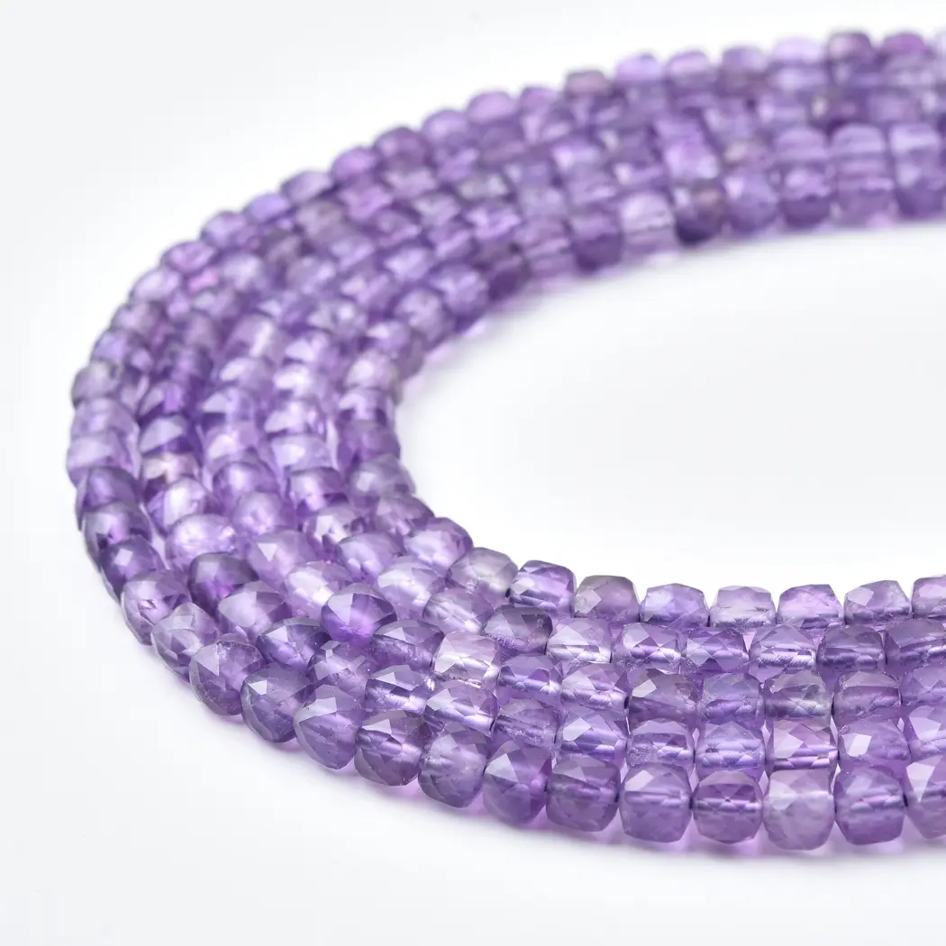 Amethyst Beads Natural Faceted Cube 4mm Purple Gemstone Strand for DIY Jewelry Making Supplies PRP1199