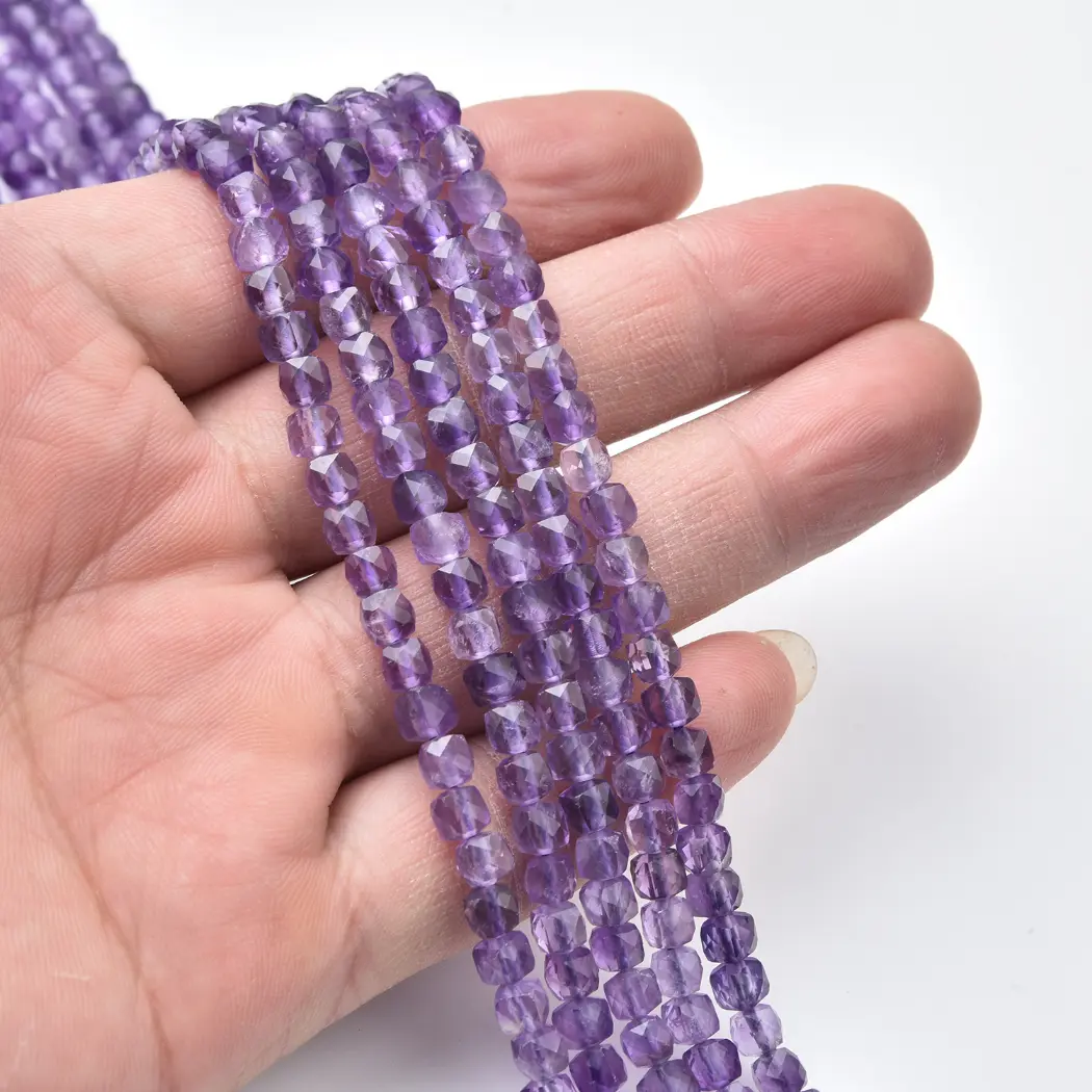 Amethyst Beads Natural Faceted Cube 4mm Purple Gemstone Strand for DIY Jewelry Making Supplies PRP1199 - Image 2