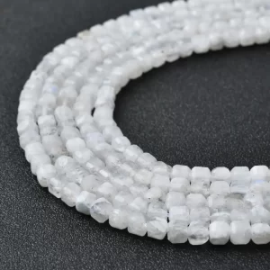 Moonstone Beads Natural Faceted Cube 4mm White Gemstone Strand for DIY Jewelry Making Supplies PRP1200
