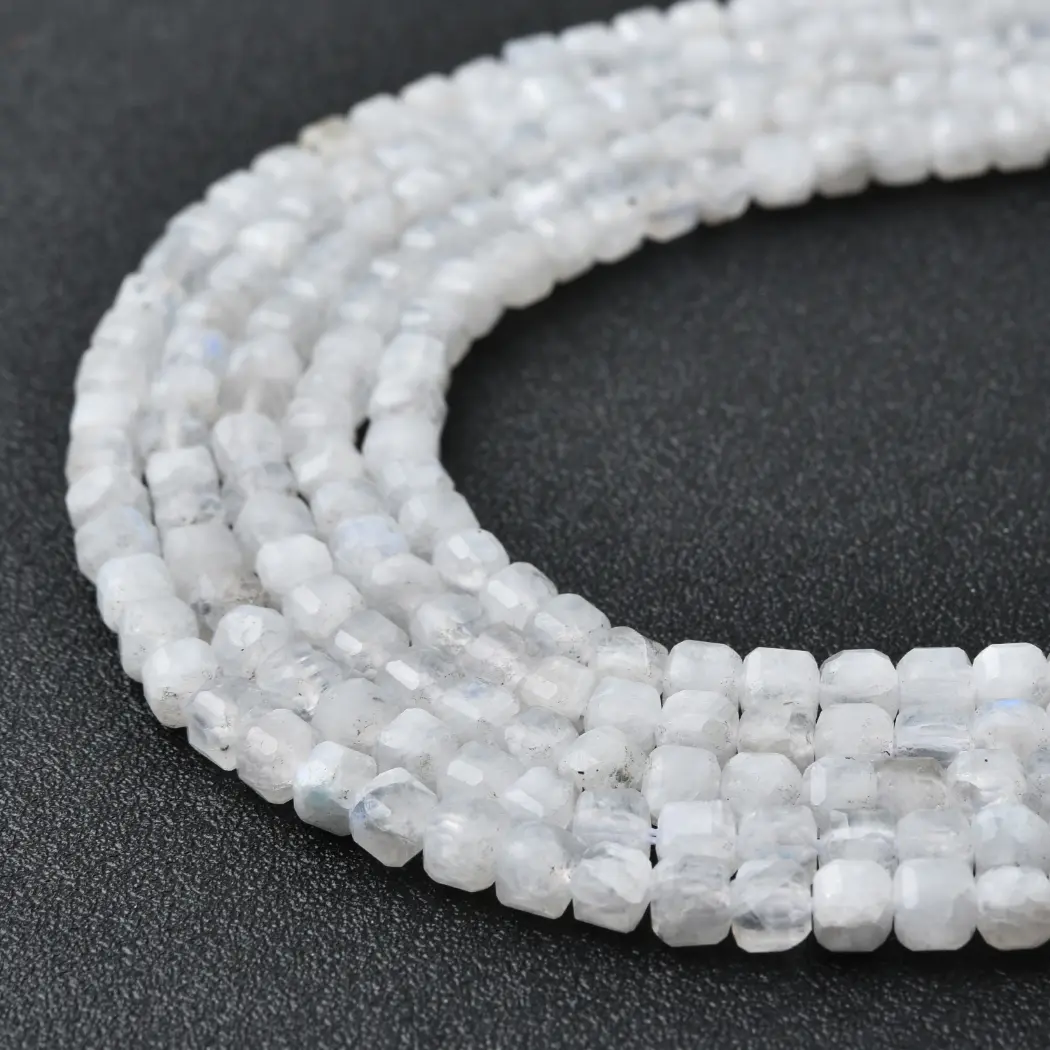 Moonstone Beads Natural Faceted Cube 4mm White Gemstone Strand for DIY Jewelry Making Supplies PRP1200