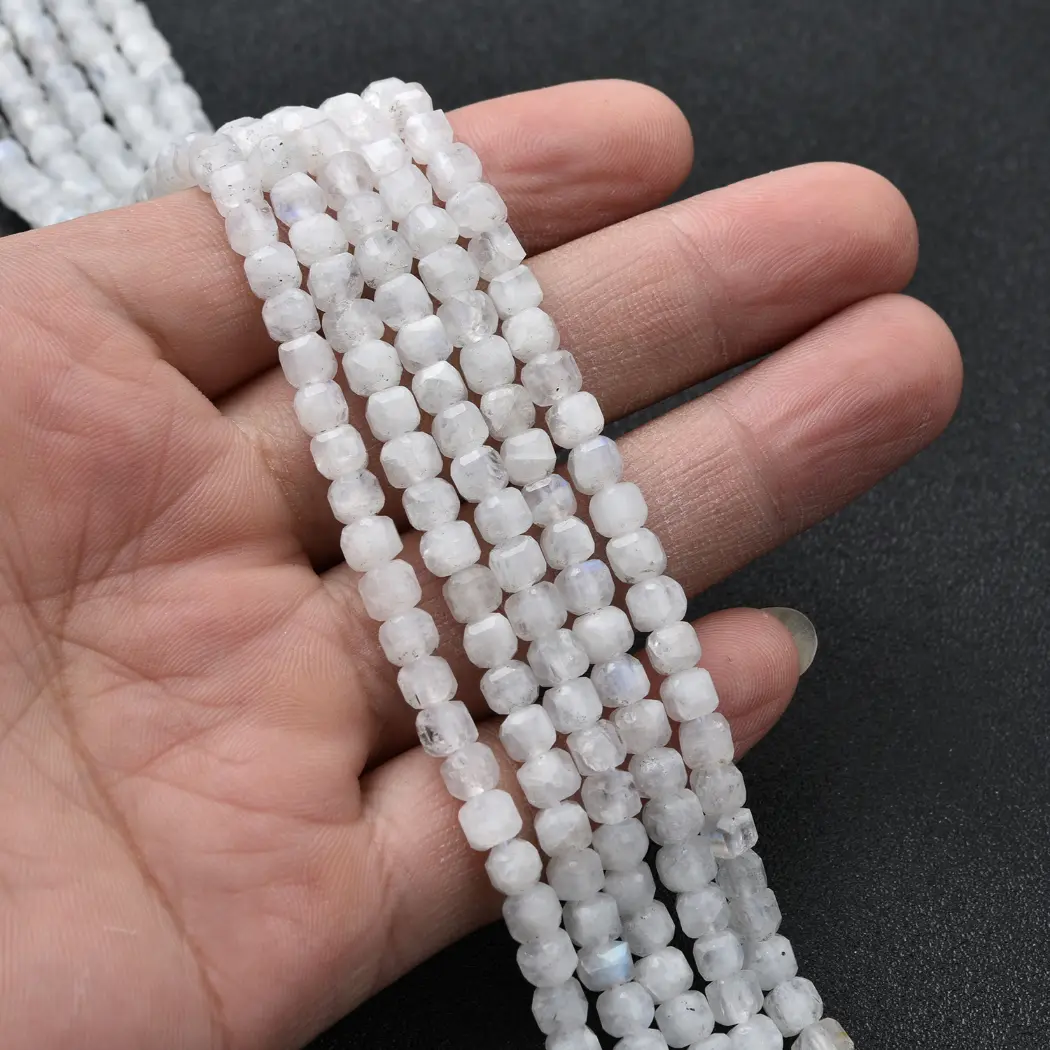 Moonstone Beads Natural Faceted Cube 4mm White Gemstone Strand for DIY Jewelry Making Supplies PRP1200 - Image 2