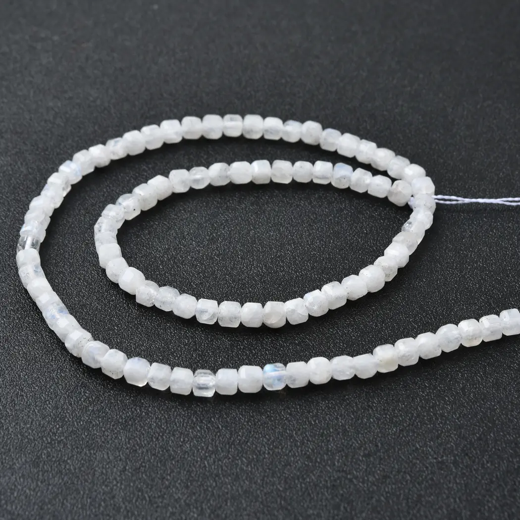 Moonstone Beads Natural Faceted Cube 4mm White Gemstone Strand for DIY Jewelry Making Supplies PRP1200 - Image 4