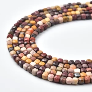 Mookaite Jasper Beads Natural Faceted Cube 4mm Earthy Red Yellow Gemstone Strand Jewelry Making Supplies PRP1201