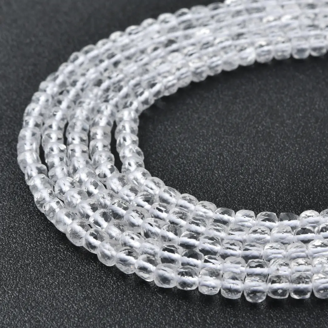 Crystal Quartz Beads Natural Faceted Cube 4mm Clear Gemstone Strand for DIY Jewelry Making Supplies PRP1203