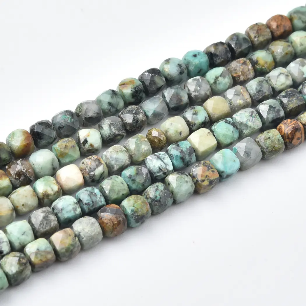 African Turquoise Beads Natural Faceted Cube 4mm Teal Green Gemstone Strand for Jewelry Making DIY PRP1204 - Image 3