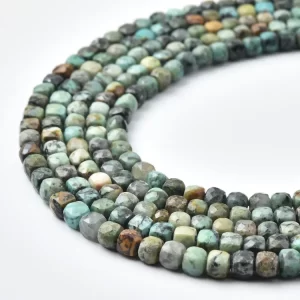 African Turquoise Beads Natural Faceted Cube 4mm Teal Green Gemstone Strand for Jewelry Making DIY PRP1204