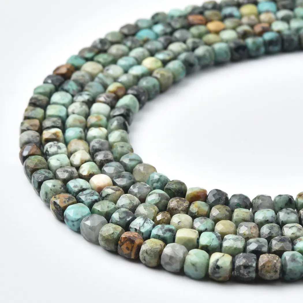 African Turquoise Beads Natural Faceted Cube 4mm Teal Green Gemstone Strand for Jewelry Making DIY PRP1204