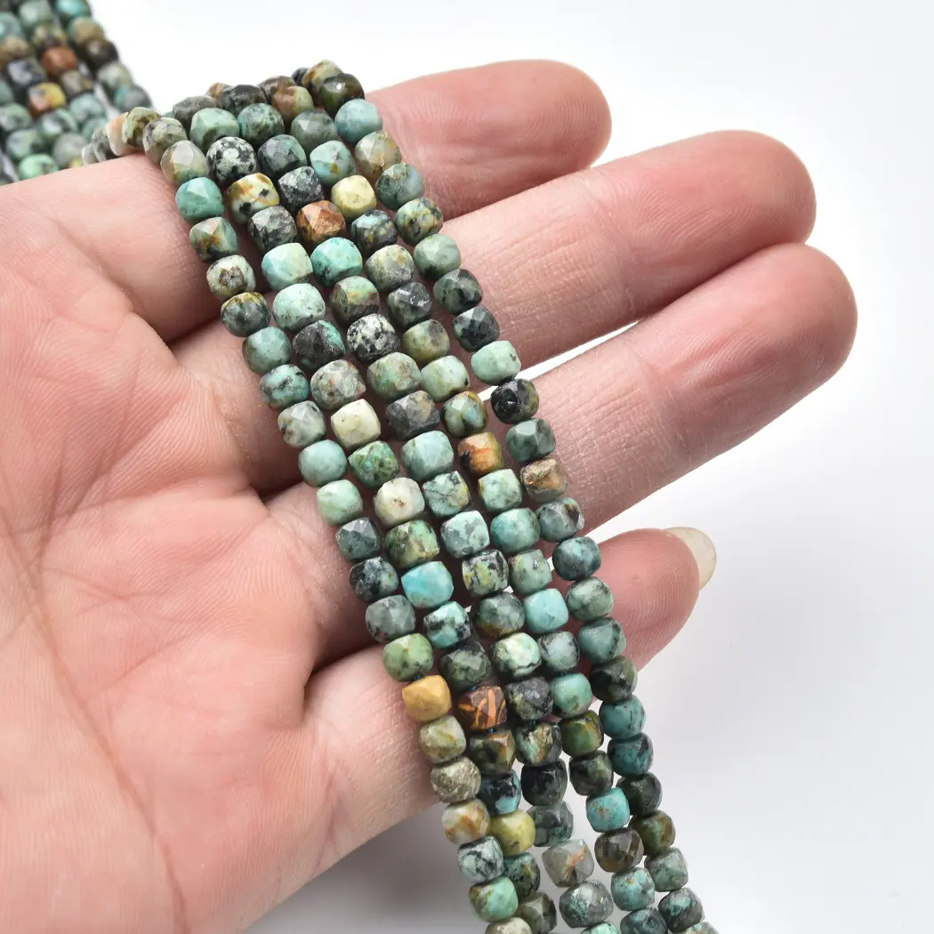 African Turquoise Beads Natural Faceted Cube 4mm Teal Green Gemstone Strand for Jewelry Making DIY PRP1204 - Image 2