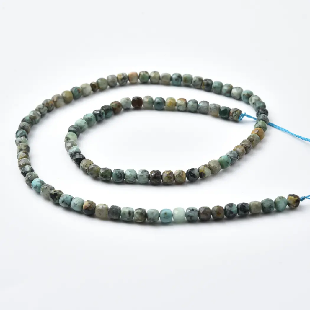 African Turquoise Beads Natural Faceted Cube 4mm Teal Green Gemstone Strand for Jewelry Making DIY PRP1204 - Image 4