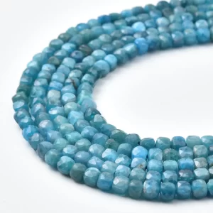 Apatite Beads Natural Faceted Cube 4mm Neon Blue Gemstone Strand for DIY Jewelry Making Supplies PRP1205